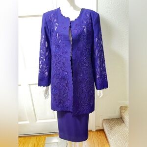 CARISSIMO 2 Piece Skirt Suit Elegant Purple Embroidered Mother of Bride 14. L-8